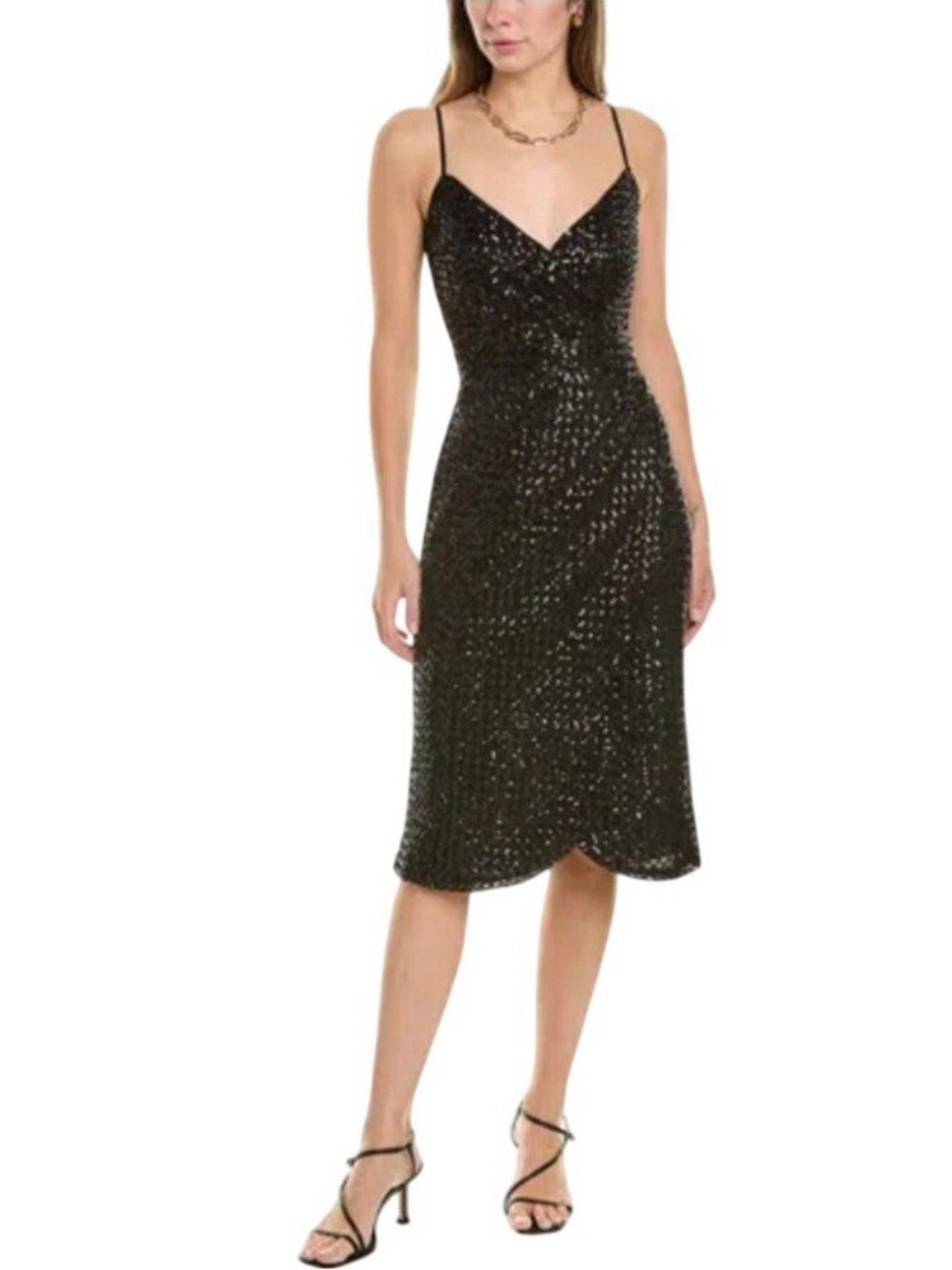 Nanette Lepore Black Sequin Midi Slip Dress